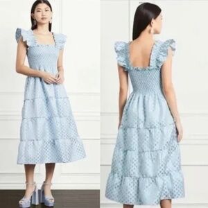 Hill house Home Ellie Nap Dress in Blue/White Snowflake Brocade